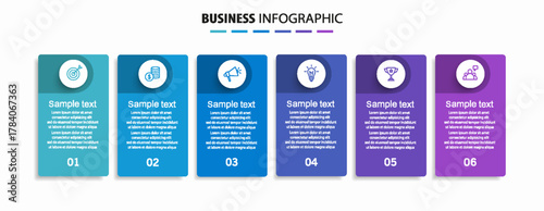 Infographic design business template with 6 options, steps. Can be used for workflow layout, diagram, annual report, web design
