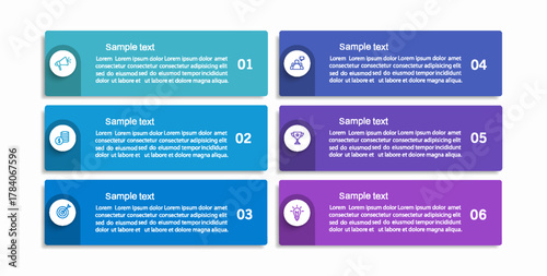 Infographic design business template with 6 options, steps. Can be used for workflow layout, diagram, annual report, web design