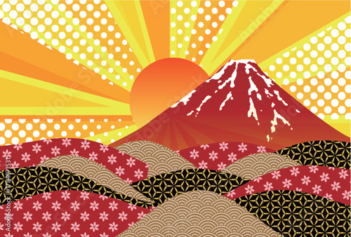 Tableau sur toile 富士山　和柄　年賀状　背景