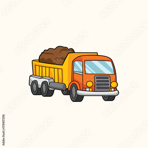 Illustration of a Cartoon Dump Truck Filled with Soil