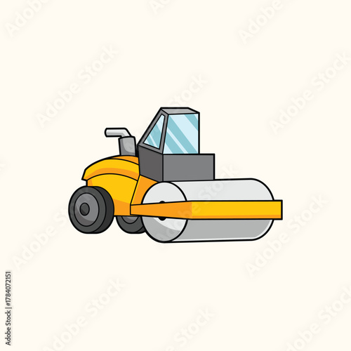 Vibrant cartoon road roller illustration showcasing heavy construction machinery for civil engineering and infrastructure development projects, ideal for industrial design concepts and site graphics