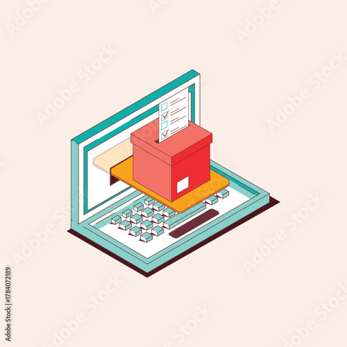 Online Voting Concept Illustration Digital Ballot Box and Laptop for Secure Elections