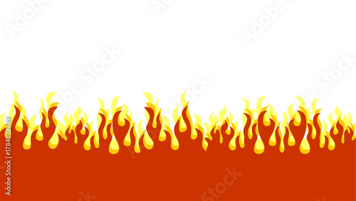 Fire flame illustration. Abstract fire background on white background. Abstract cartoon flame background. Fire flame seamless border pattern. Fire seamless pattern background.