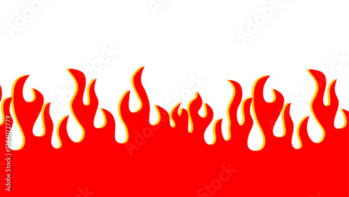 Fire flame illustration. Abstract fire background on white background. Abstract cartoon flame background. Fire flame seamless border pattern. Fire seamless pattern background.