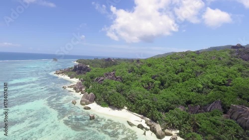 Wallpaper Mural Aerial view of amazing Anse Source Argent in slow motion, Seychelles Torontodigital.ca