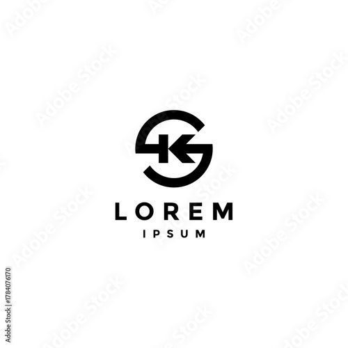 Letter SK Initial Arrow Line Entering Inward Logo Design. Letter K Connects Letter S In Middle Logo Design.