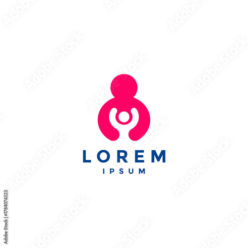 People Hugging Happy Children Symbol Silhouette Logo Design. Parenting Symbol Parents Hugging Children Logo Design.