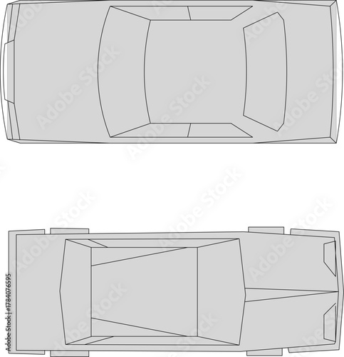 Vector set of two different car models (sedan and coupe) shown in top view for architectural site plans and technical drawings.