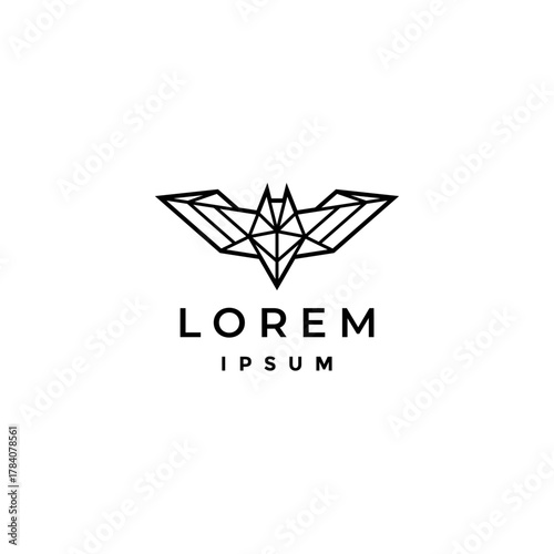 Simple Geometric Bat Net Logo Design. Simple Bat Net Lines Logo Design.