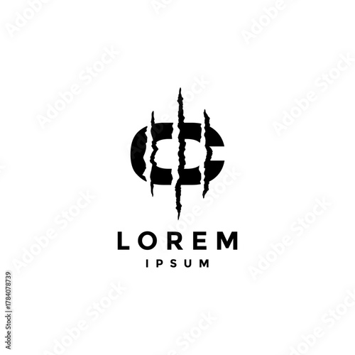 Letter C Torn by Vertical Claws Logo Design. Three Beast Claw Lines on Letter C Logo Design.