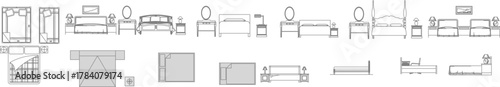 Photos Vector set of bed and nightstand symbols showing top view and elevation for interior design layouts and architectural drawings