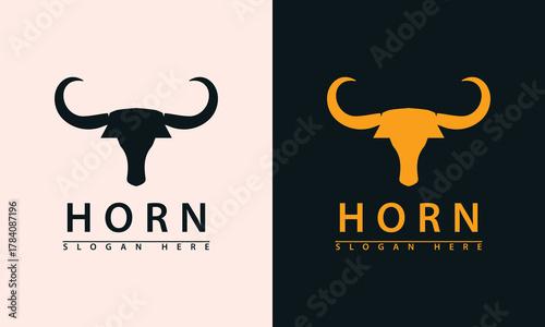 Strong bull head silhouette logo. Modern, bold design for power, masculinity, ranching, or Texas themes. Dual color options.