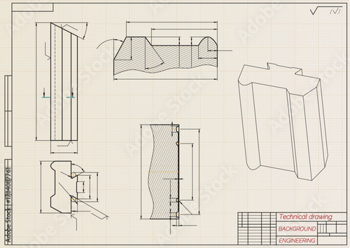 Mechanical engineering drawings on light background. Cutting tools, milling cutter. Technical Design. Cover. Blueprint. Horizontal seamless pattern. Vector illustration.
