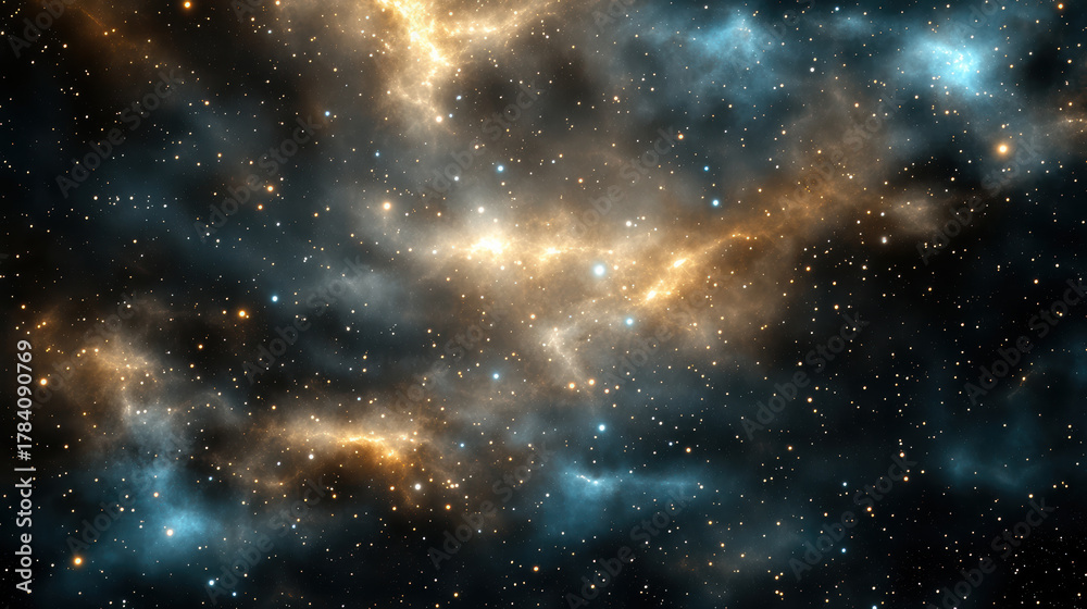 Obraz premium Golden nebula blue nebula starfield cosmic cloud galaxy glow