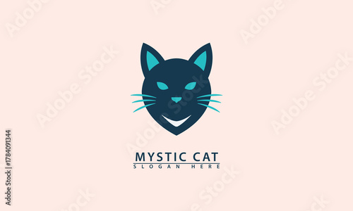 Mysterious cat head logo with whiskers and a subtle smile. Represents spirit, mystery, pet care, or gaming themes.