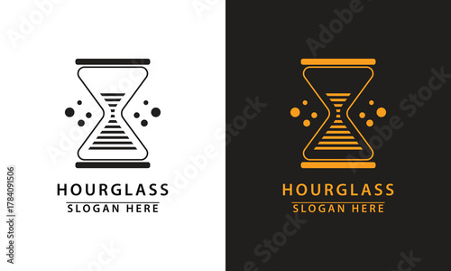 Abstract hourglass logo with horizontal lines representing sand flow. Symbolizes time, speed, deadline, and digital technology.