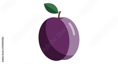 Stylized Plum with Green Leaf: A Simple and Fresh Fruit Illustration