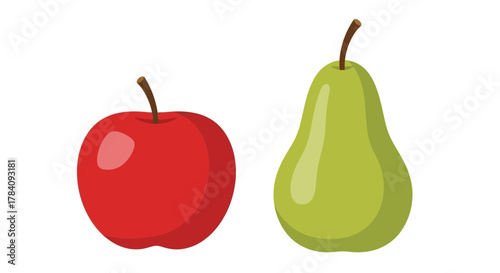 Delightful duo: A ripe red apple and a vibrant green pear illustration