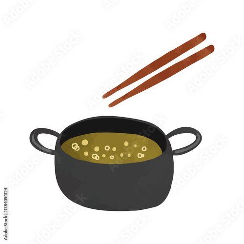 揚油と揚げ物鍋と菜箸　水彩風手描きイラスト