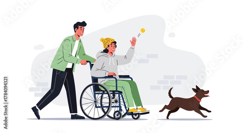 Happy Couple with Pet Dog Outdoor Activity