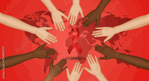 Diverse Hands Supporting AIDS Awareness Globally