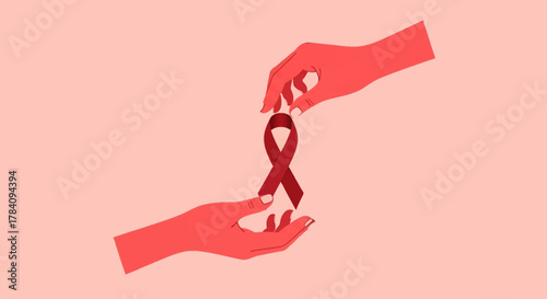Hand Giving Red Ribbon for AIDS Awareness