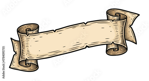 Vintage Scroll Banner With Decorative Ends For Message Display