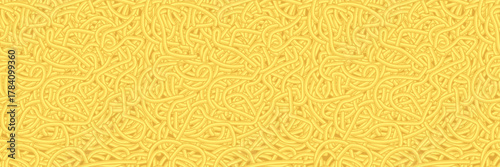 Seamless pattern of wavy noodles and curly pasta in yellow tones. Abstract food background with linear shapes perfect for restaurant branding and packaging design. Stock vector illustration in flat