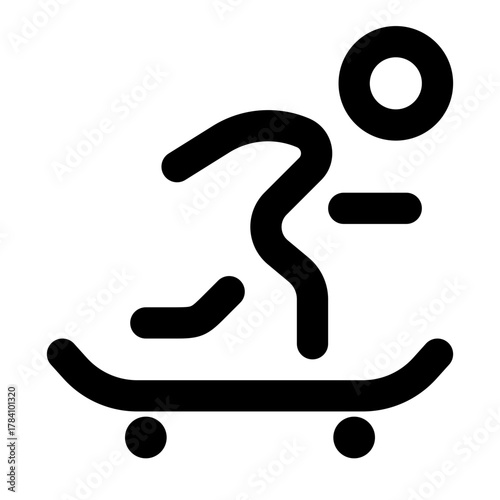 Dynamic skater icon for modern design projects, conveying youthful energy and urban lifestyle with its simple, vector based form, perfect for apps