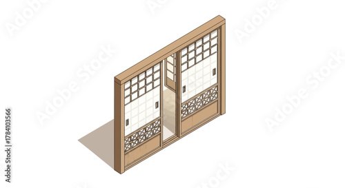 Isometric illustration of a traditional Japanese Shoji sliding door screen