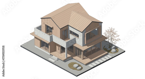 Isometric projection of a modern residence showcasing architectural design
