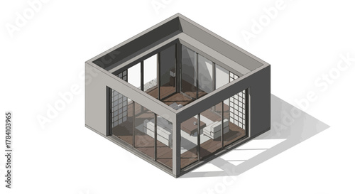 Isometric representation of contemporary architectural living space design
