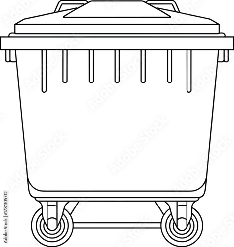 Commercial dumpster, waste container, garbage bin, trash receptacle, recycling cart, industrial waste, sanitation equipment, mobile dumpster, refuse disposal, vector illustration