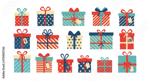 Diverse Flat Vector Gift Boxes Collection - Holiday Presents & Birthday Surprise Illustrations