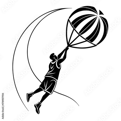 Parachute Slam Dunk Vector Icon / Skydive Basketball Jump Illustration