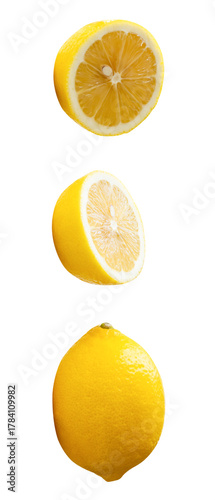 Wallpaper Mural Side view of one ripe yellow lemon fruit with two lemon halves in set isolated with clipping path in png file format Torontodigital.ca
