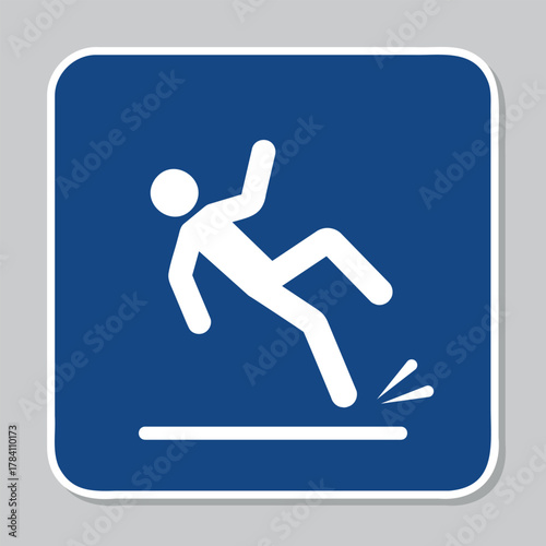wet floor caution icon, slippery ground zone symbol, blue sign, vector Illustration