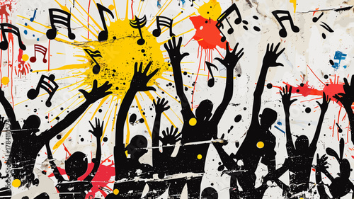 手を挙げる人々のシンボリックなステンシルストリートアート