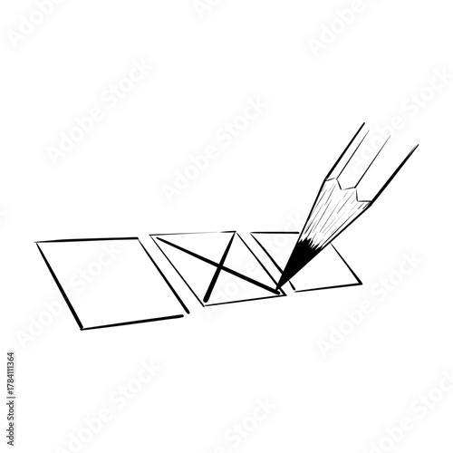 Checklist graphic Pencil crosses option in box - choice, selection, survey form