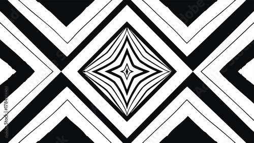 Abstract black and white geometric pattern creating optical illusion and striking visuals