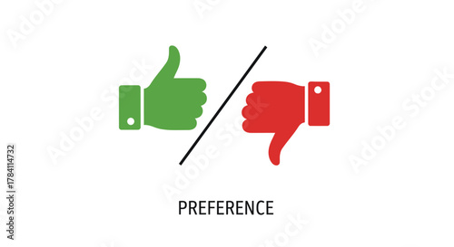 Thumbs up and down icons showing opposing preference a colorful silhouette