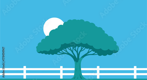 Minimalist landscape with a tree and moon peaceful scene silhouette
