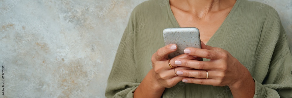Fototapeta premium Woman is holding a cell phone in her hand