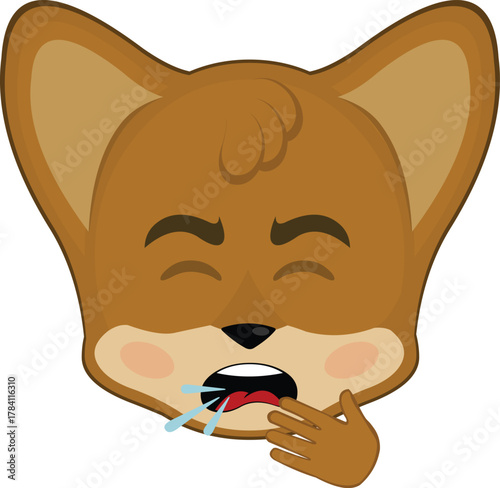 vector illustration emoticon character face fox animal coughing with your hand in your mouth