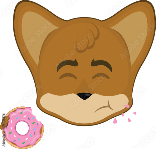 vector illustration emoticon character face fox animal eating raspberry snack donut
