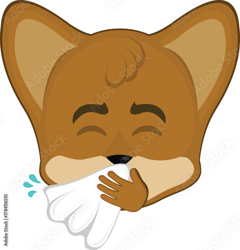 vector illustration emoticon character face fox animal sneezing with a nose handkerchief