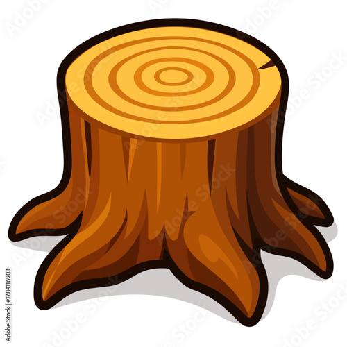 Cartoon Tree Stump Icon, Wooden Forest Base Vector Illustration