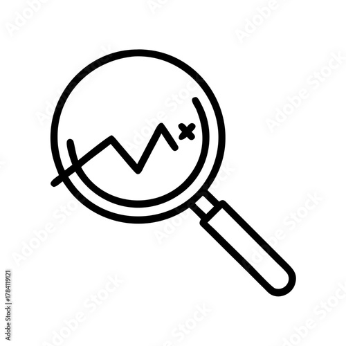 A magnifying glass examining a line graph with fluctuations, symbolizing analysis and research