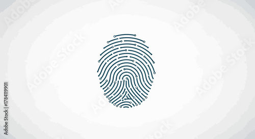 Fingerprint illustration in blue against a white background, showing unique ridge patterns and whorls.