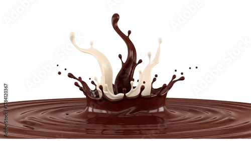 Vector illustration of chocolate and white liquid splash on a white background